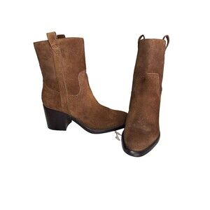 Veronica Beard Carmen Suede Western Heeled Boots Cedar Color Women's 6